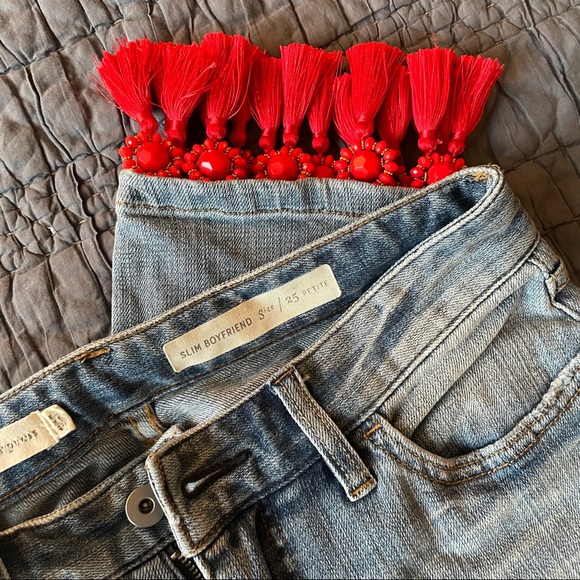 Anthropologie Pilcro Boyfriend Red Tassel hem, 25P - Picture 5 of 7